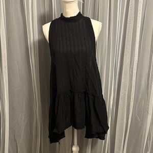 Free People Black Sleeveless High Neck Open Back Boho Tunic Frayed Dress Size M